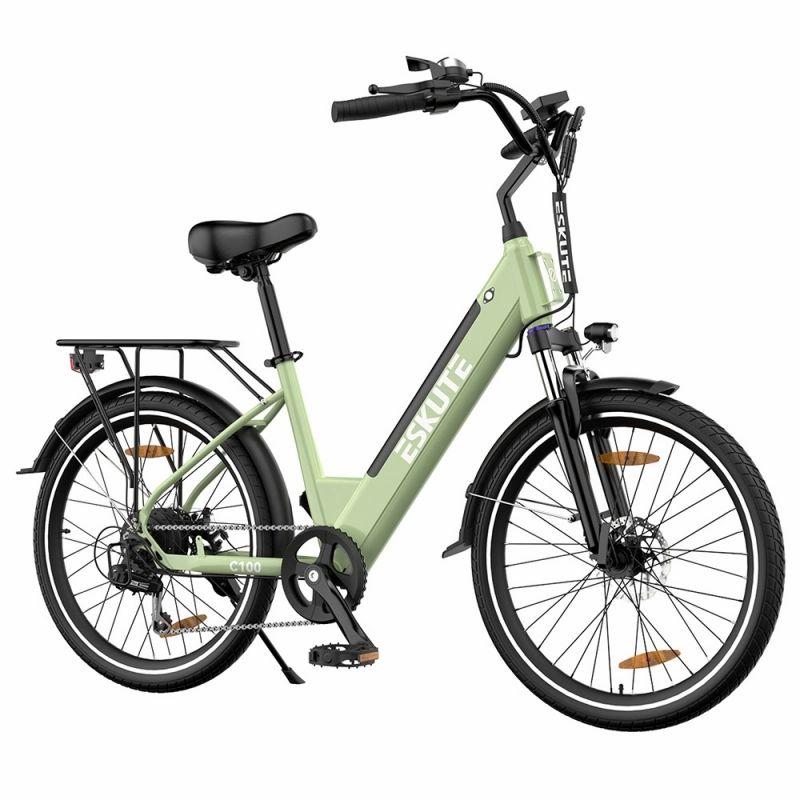 ESKUTE C100 Electric Bike, 250W Motor, 36V 10.4Ah Battery, 26*1.75′ Tires, 25km/h Max Speed – Green  |   Electric Bike Electric Bike Electric Bike