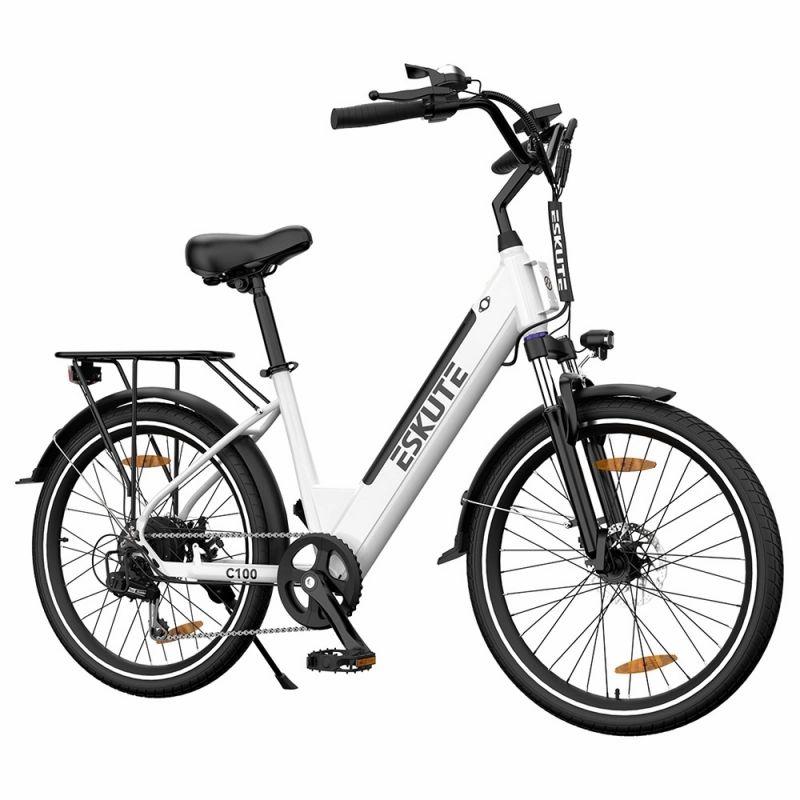 ESKUTE C100 Electric Bike, 250W Motor, 36V 10.4Ah Battery, 26*1.75′ Tires, 25km/h Max Speed – White  |   Electric Bike Electric Bike Electric Bike