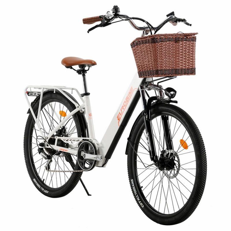 EUROBIKE Cityrun-26 Electric Bike, 26” Tire, 250W Motor, 36V 10Ah Battery, 25km/h Max Speed – White  |   Electric Bike Electric Bike Electric Bike