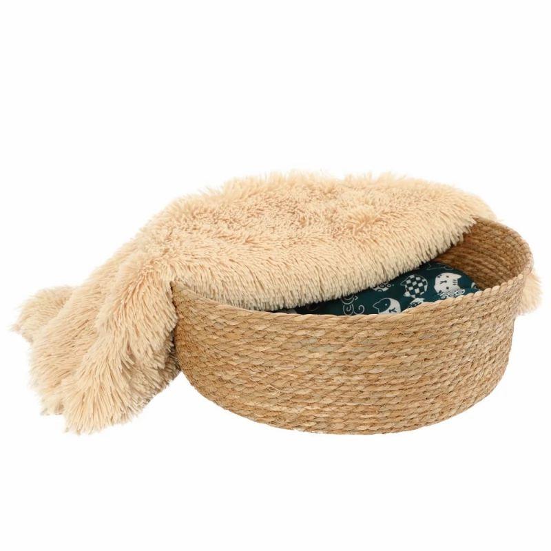 Fluffee Cat Bed with 100% Polyester Blanket, Typha Orientalis Basket, for Pets Weighing 0-15kg  |   Pet Supplies Pet Supplies Pet Supplies