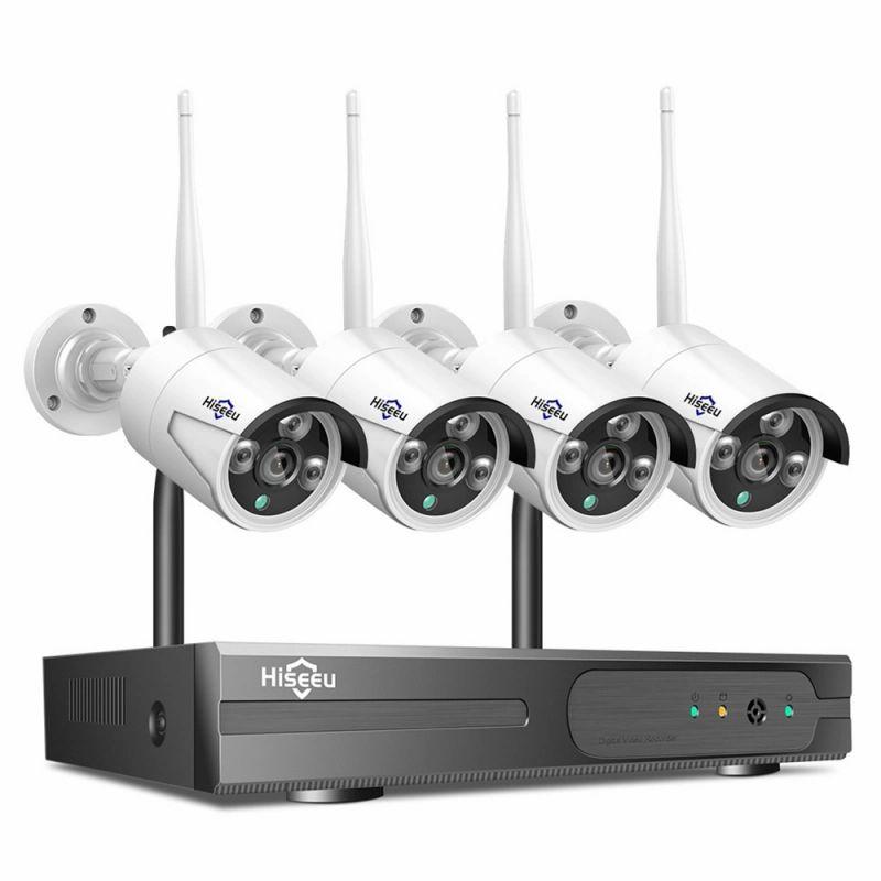 Hiseeu Wireless Security Camera System with 10CH NVR, One-Way Audio, 4Pcs 5MP Outdoor/Indoor WiFi Surveillance Cameras  |   Security System Security System Security System