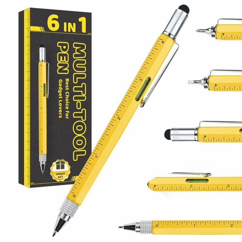 HMP P136A 6-in-1 Multitool Pen, with Stylus, Ruler, Bubble Level, Screwdriver, Retractable Pen Function – Yellow  |   Tools Electronics Tools