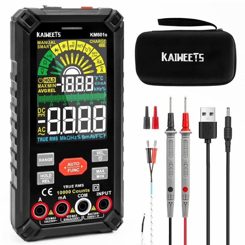 KAIWEETS KM601S Digital Multimeter 10000 Counts True-RMS Meter Smart Mode Manual Mode Flashlight – Black  |   Tools Electronics Black