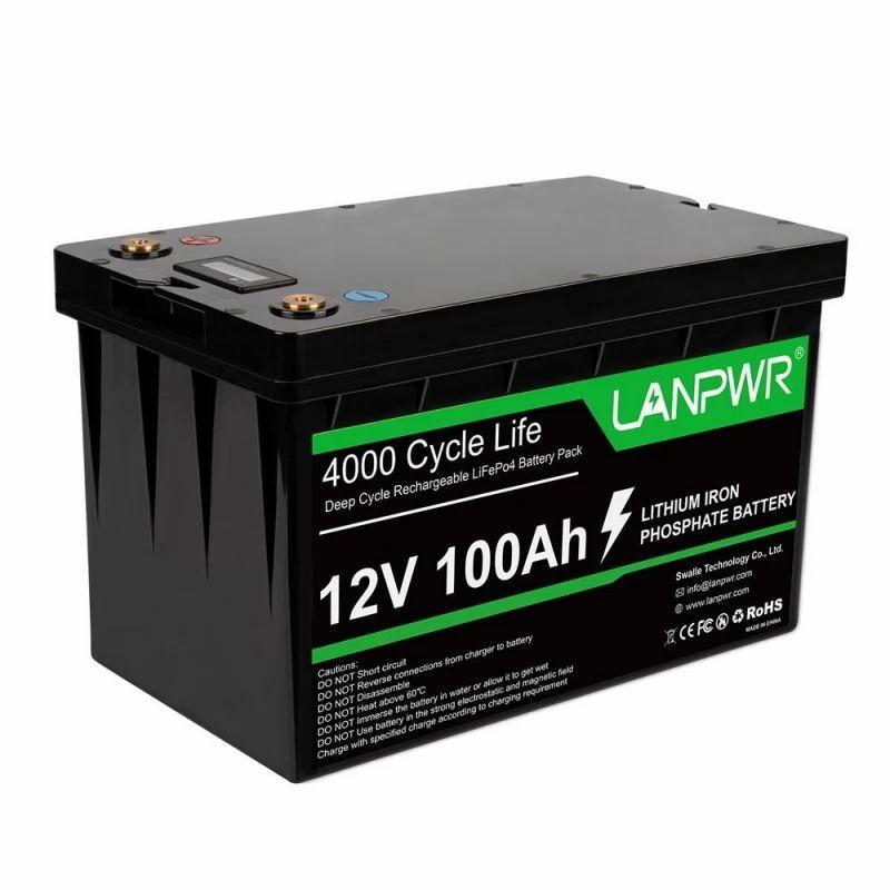 LANPWR 12V 100Ah LiFePO4 Battery Pack Backup Power, 1280Wh Energy, 4000 Deep Cycles, 100A BMS, Connectable to Solar Inverter  |   Battery Pack Battery Pack Battery Pack