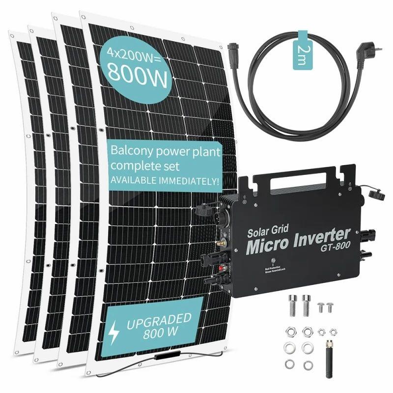 LANPWR 800W Balcony Power Plant with 4 x 200W Flexible Solar Panels, 23% Solar Conversion Efficiency  |   Solar Panel Energy Savings Solar Panel