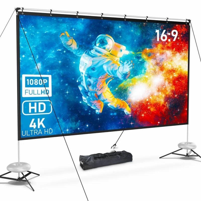 Pixthink 120-inch Projector Screen with Stand, 16:9 HD 4K 165° Viewing Angle  |   Projectors Electronics Projectors