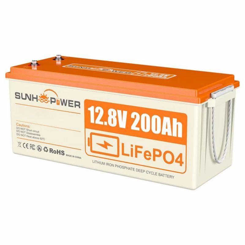 SUNHOOPOWER 12V 200Ah LiFePO4 Battery, 2560Wh Energy, Built-in 100A BMS, Max.1280W Load Power, IP68  |   Battery Pack Battery Pack Battery Pack