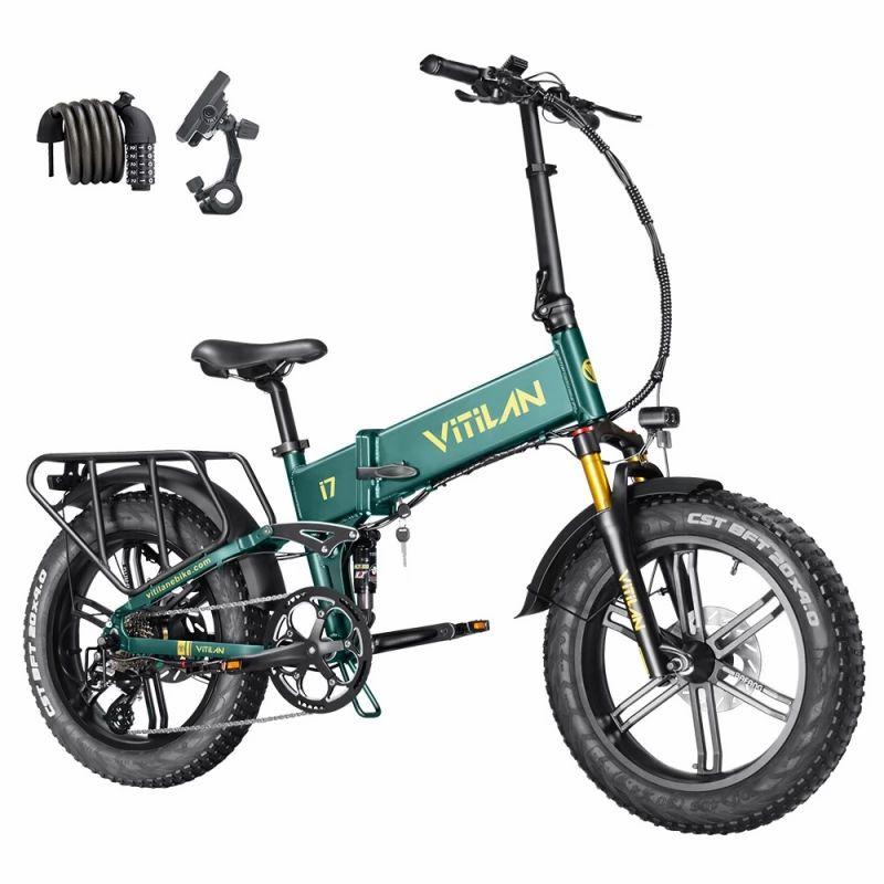 Vitilan I7 Pro 2.0 Foldable Electric Bike, 20*4.0-inch Fat Tire, 750W Bafang Motor, 48V 20Ah Removable Battery – Green  |   Electric Bike Electric Bike Electric Bike