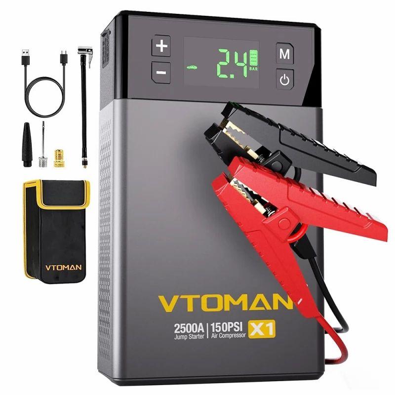 VTOMAN X1 Jump Starter with 100PSI Air Compressor, 12V Lithium Battery Jump Box, 400 Lumen LED – Black  |   Tools Electronics Black