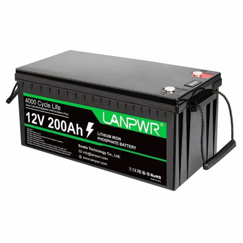 LANPWR 12V 200Ah LiFePO4 Battery Pack Backup Power, 2560Wh Energy, 4000 Deep Cycles, 100A BMS, Connectable to Solar Inverter  |   Battery Pack Battery Pack Battery Pack